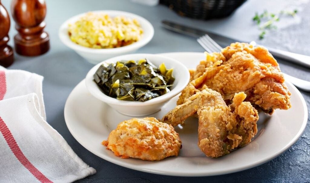 Southern fried quail with collard greens