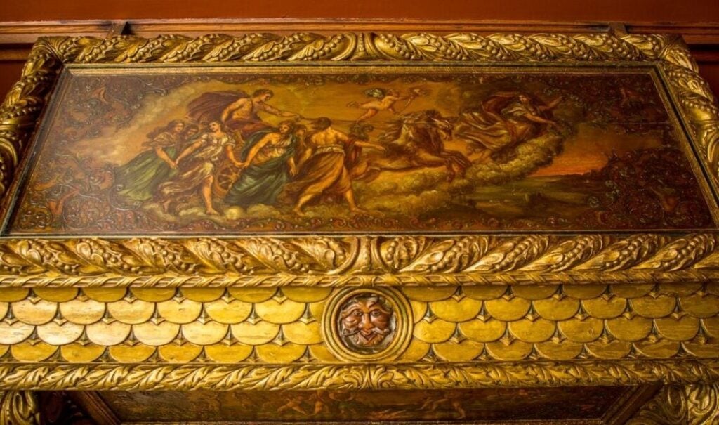 Detail on Cassone (marriage chest) in Second Floor Living Hall in Biltmore House