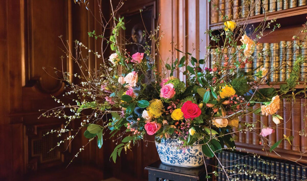 Spring arrangement in the Library at Biltmore House