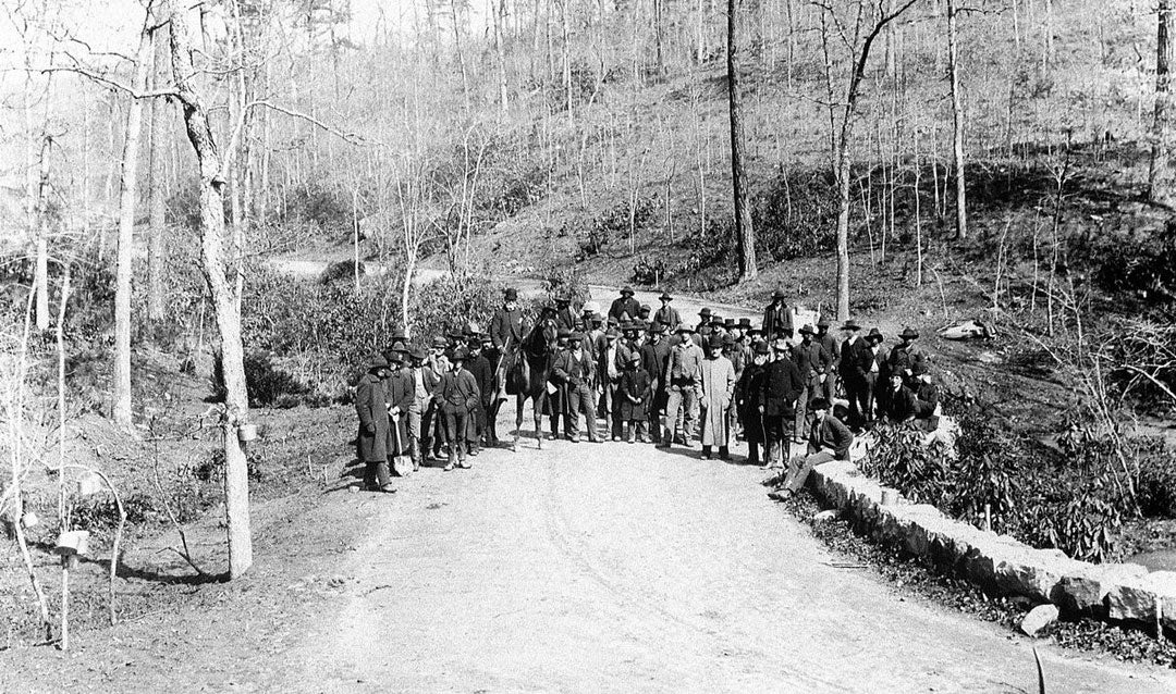 Archival photo of workers on the Approach Road to Biltmore House