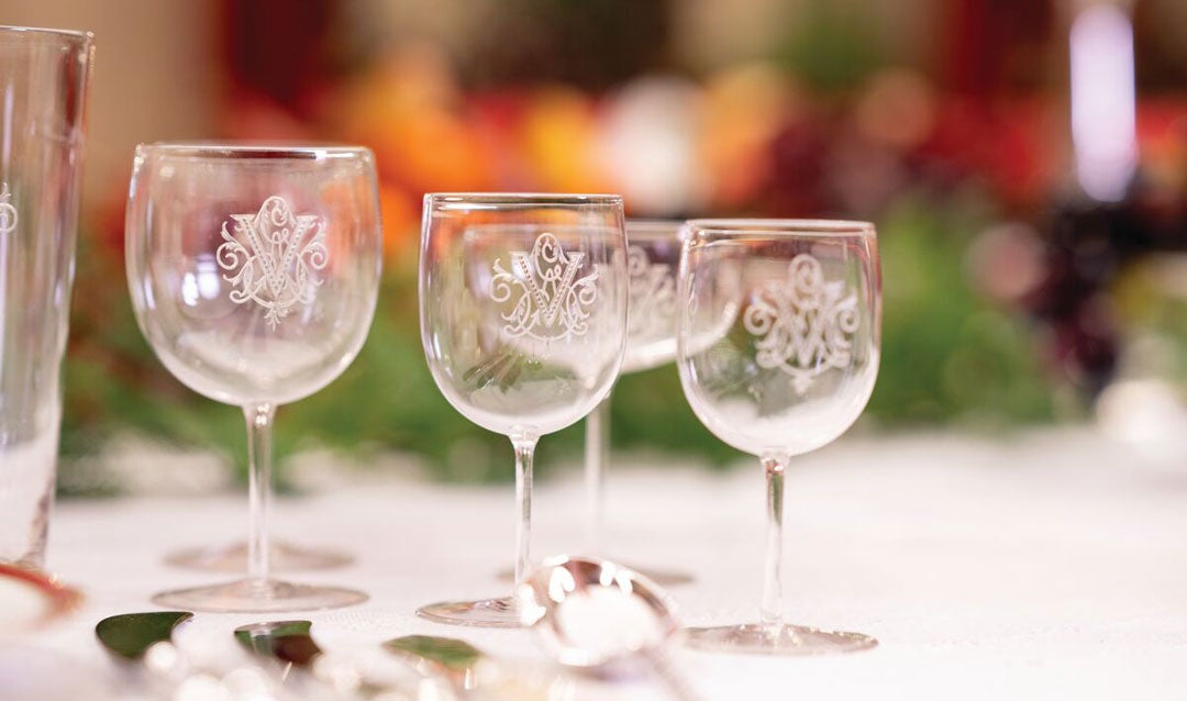 Crystal glasses with George Vanderbilt's monogram