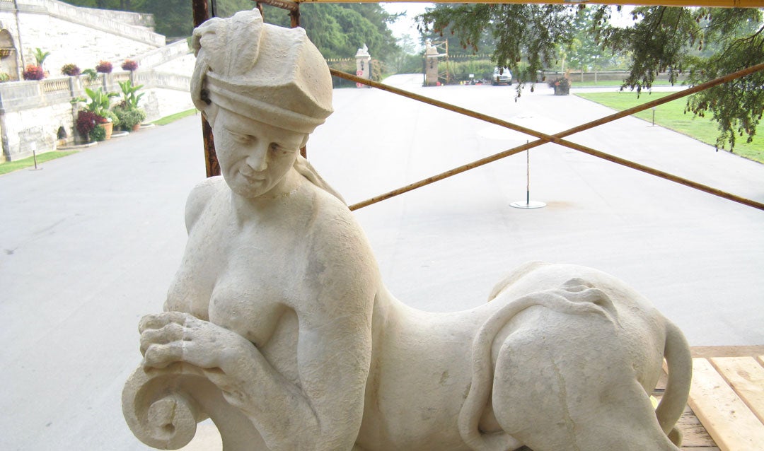 One of four outdoor sphinx statues at Biltmore