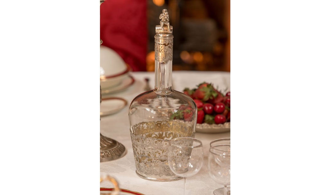 Glass and silver wine decanter