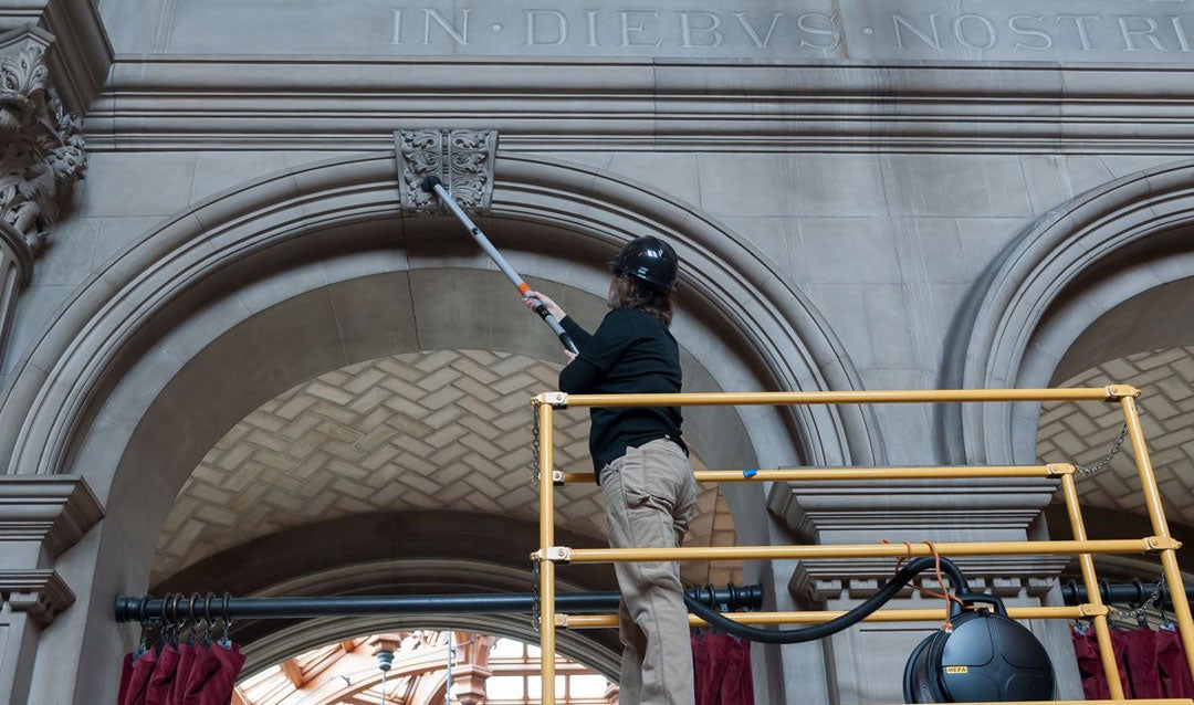 Going to great heights for preservation includes cleaning the Banquet Hall