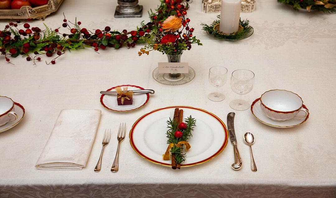 Banquet Hall silverware set at Biltmore during Christmas