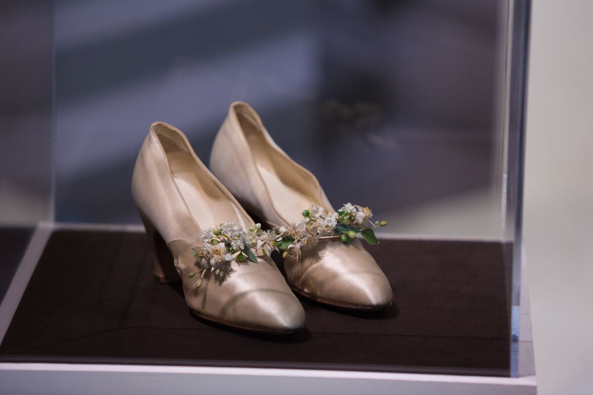 Original satin pumps worn by Cornelia Vanderbilt at her wedding to John Cecil.