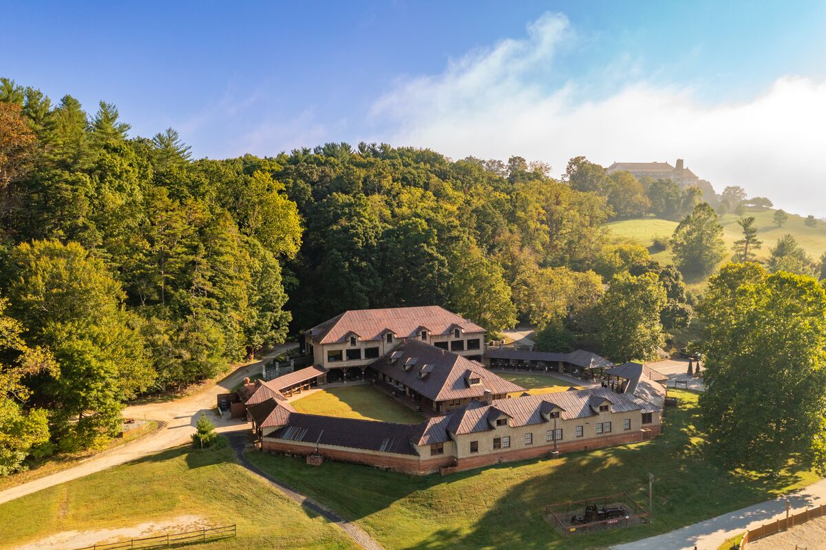 Aerial view of Biltmore's Antler Hill Barn