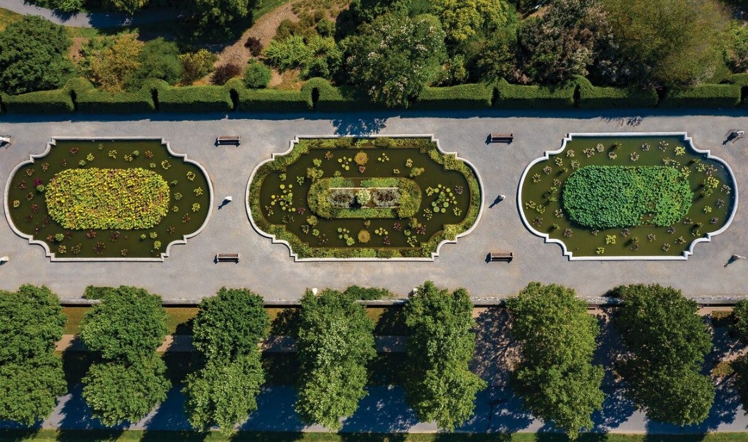Aerial view of the three pools in the Italian Garden at Biltmore.