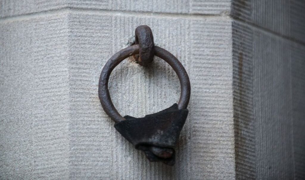 Iron ring set in crandalled limestone exterior of Biltmore House