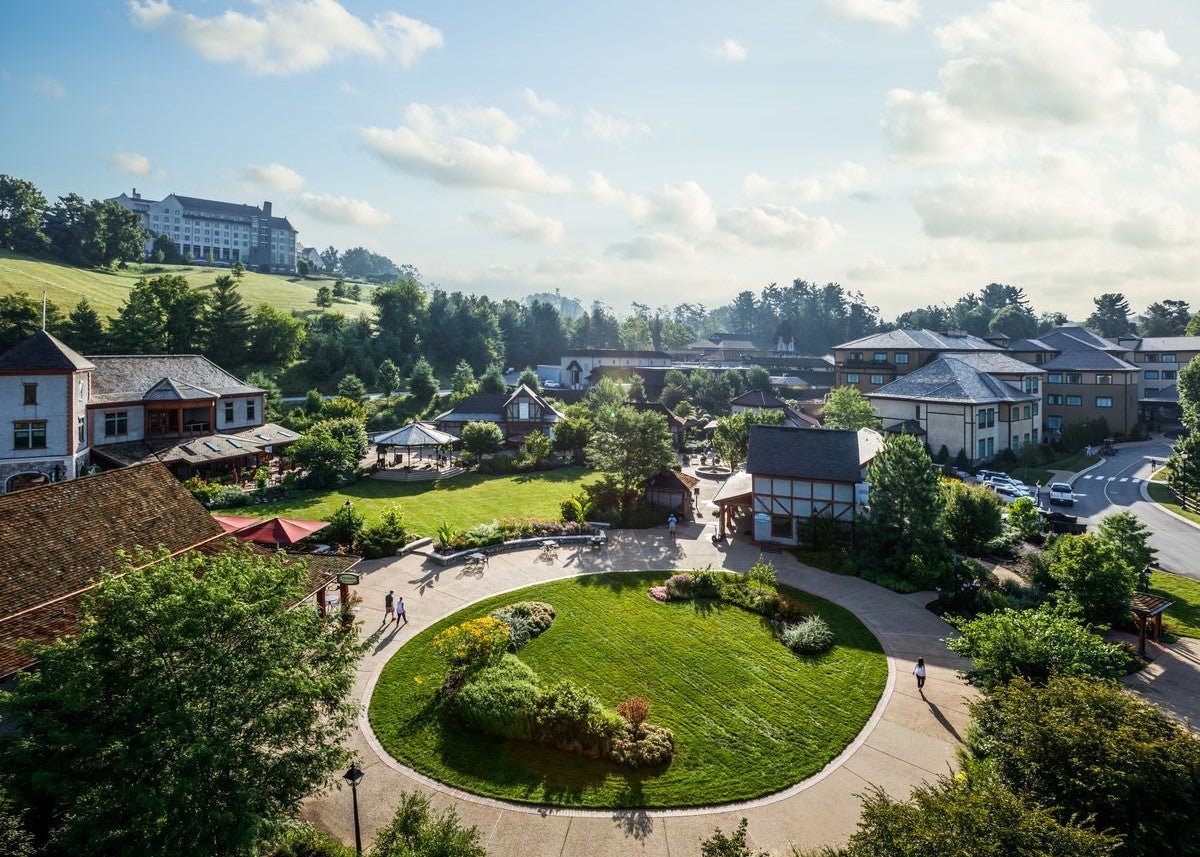 View of Antler Hill Village with The Inn on Biltmore Estate on the hillside