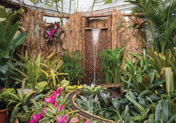 Biltmore Gardens Railway includes this replica of the Bass Pond spillway in the Conservatory