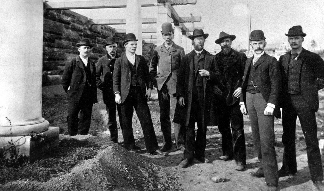 Archival photo of some of the contractors who built America's Largest Home