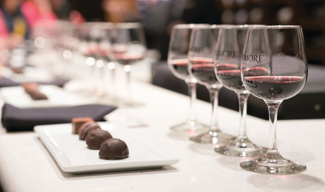 Biltmore Red Wine & Chocolate tasting setup