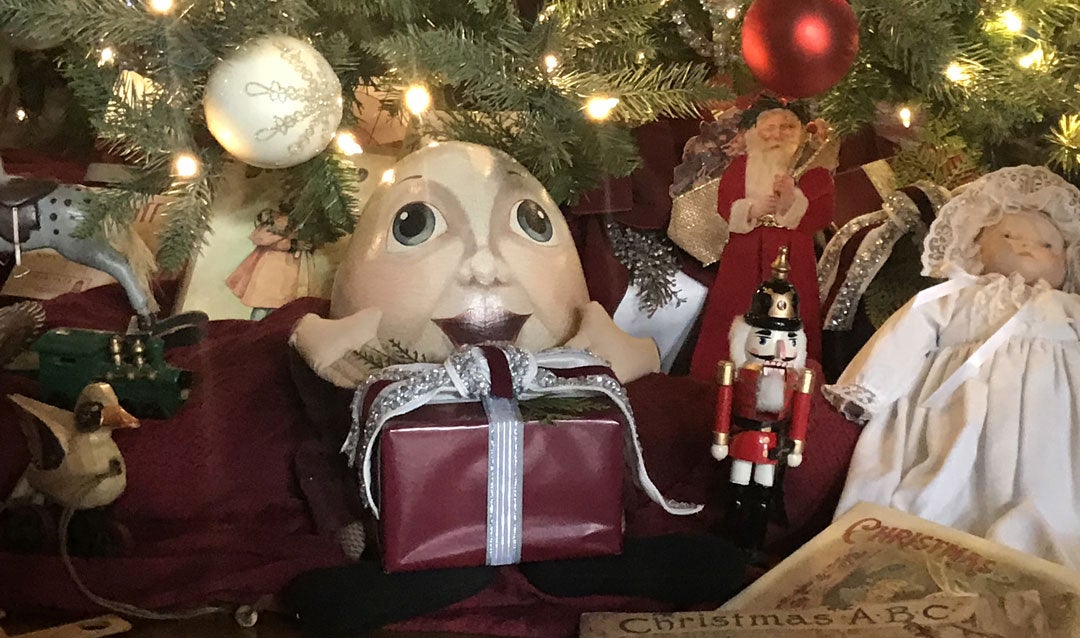 Humpty Dumpty toy under Christmas tree