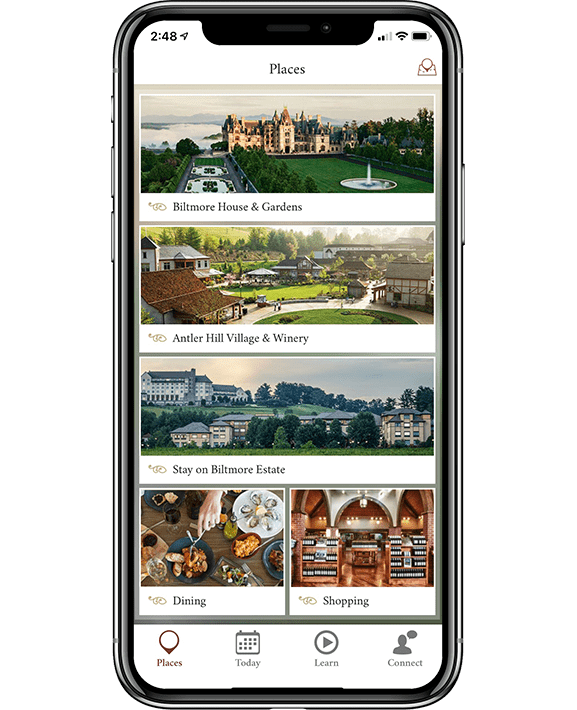 Image of iPhone showing Biltmore mobile app