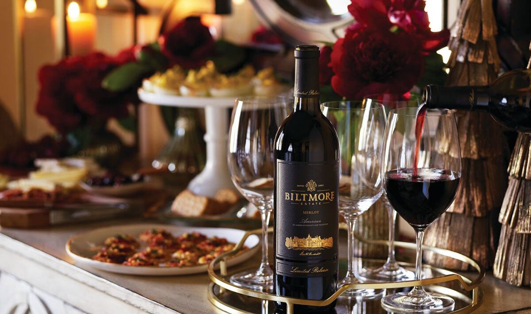 Biltmore Estate Limited Release Merlot on a holiday table