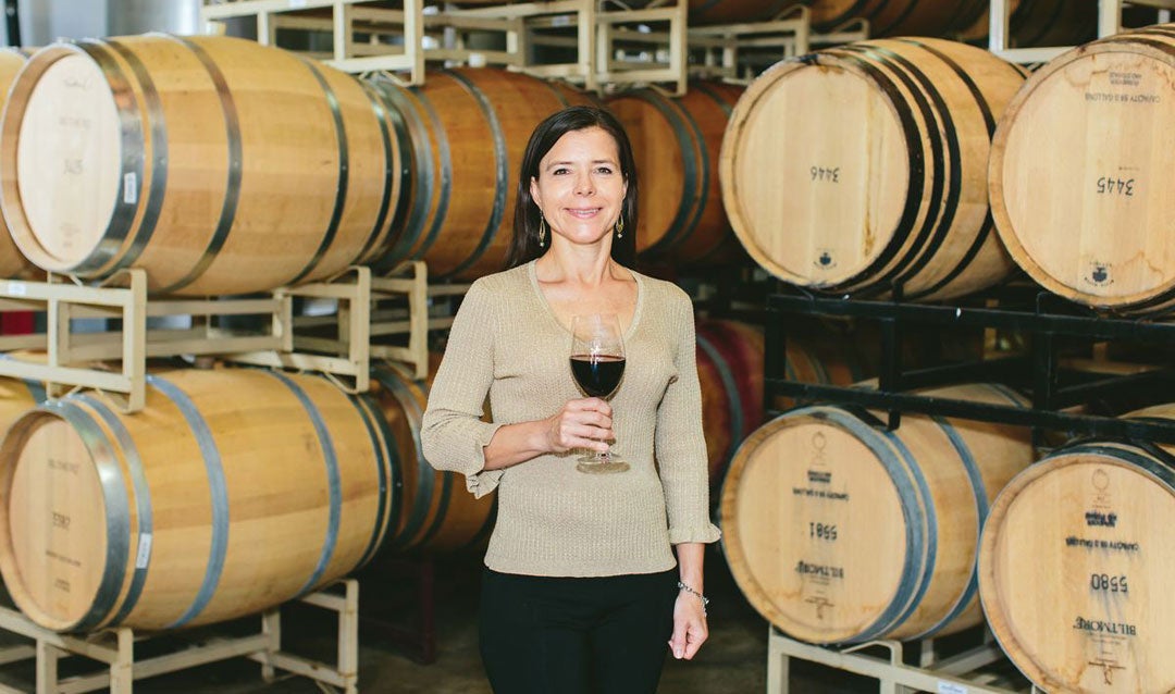 Biltmore winemaker Sharon Fenchak in the Barrel Room at the Winery