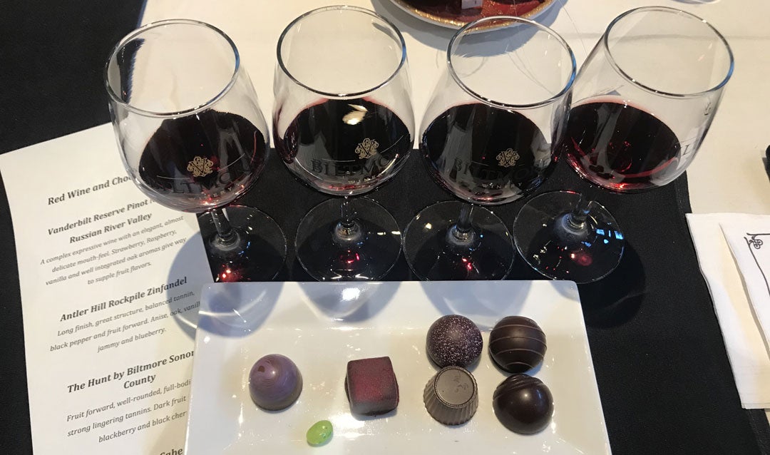 Biltmore red wines and chocolates