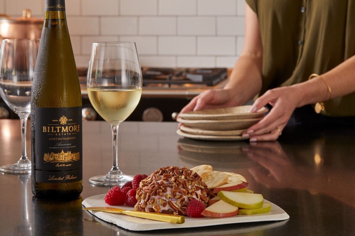 Biltmore Estate Limited Release Gewürztraminer served with a cheese ball.