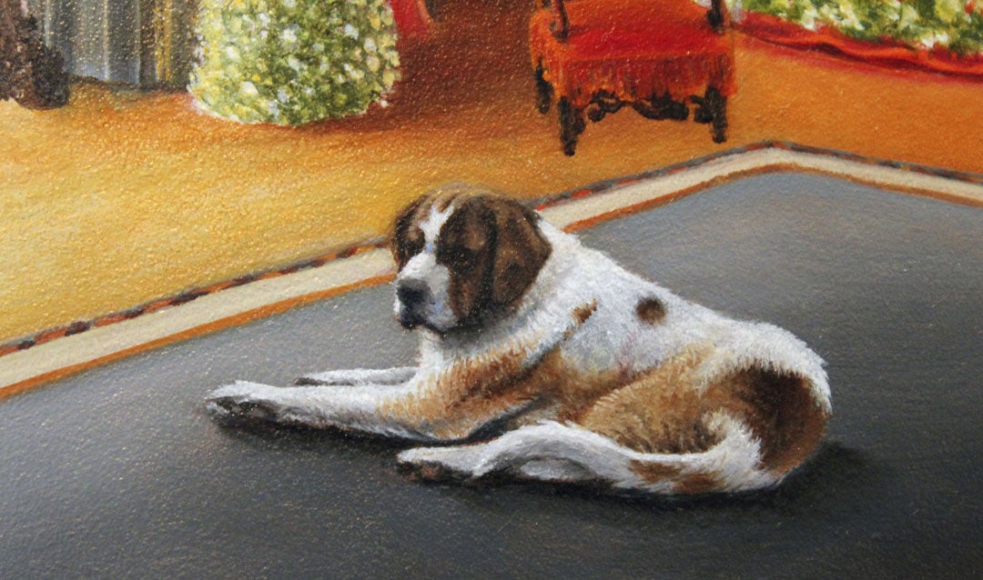 Detail of Cedric the St. Bernard for our 2020 Christmas at Biltmore Red Wine label