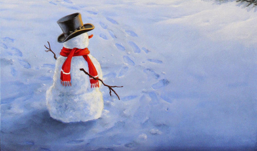 Fans choose themes like this snowman for our 2020 Christmas Wine labels