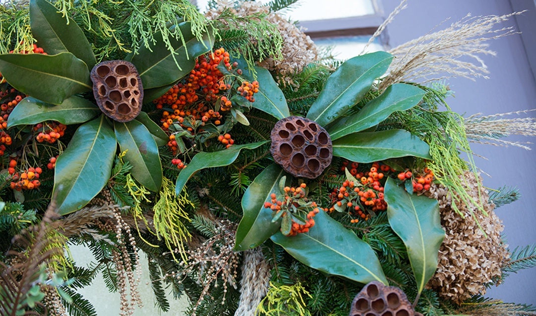 Detail shot of unique Christmas wreath