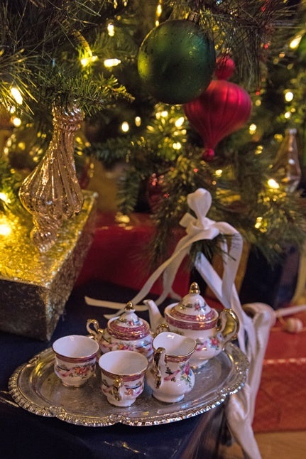 This tiny tea service looks right at home in Biltmore House under the christmas tree in banquet hall.