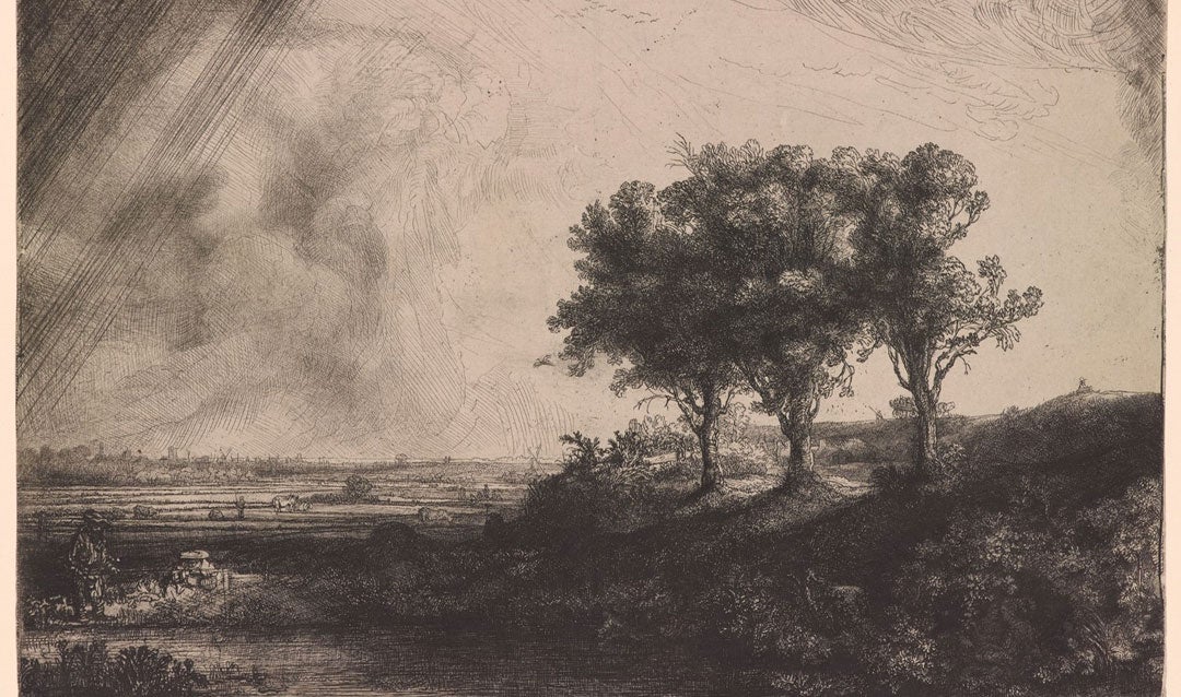 Reproduction from the Morgan Library of a Rembrandt landscape etching for the Oak Sitting Room