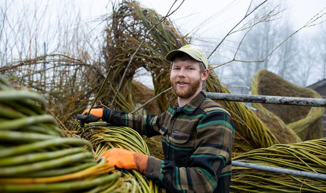 Sam Dougherty works on Stickwork creation for Biltmore