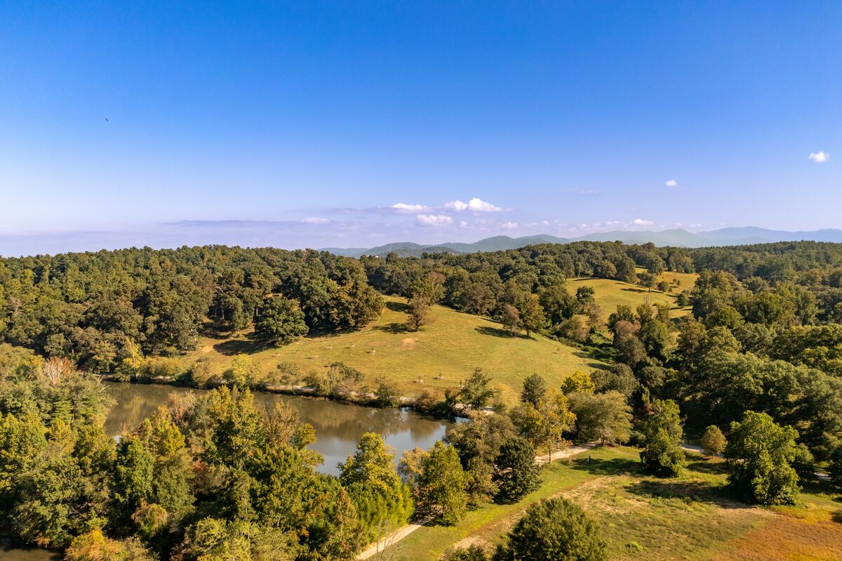 Aerial view of Biltmore's sprawling mountain landscape in Asheville, NC.