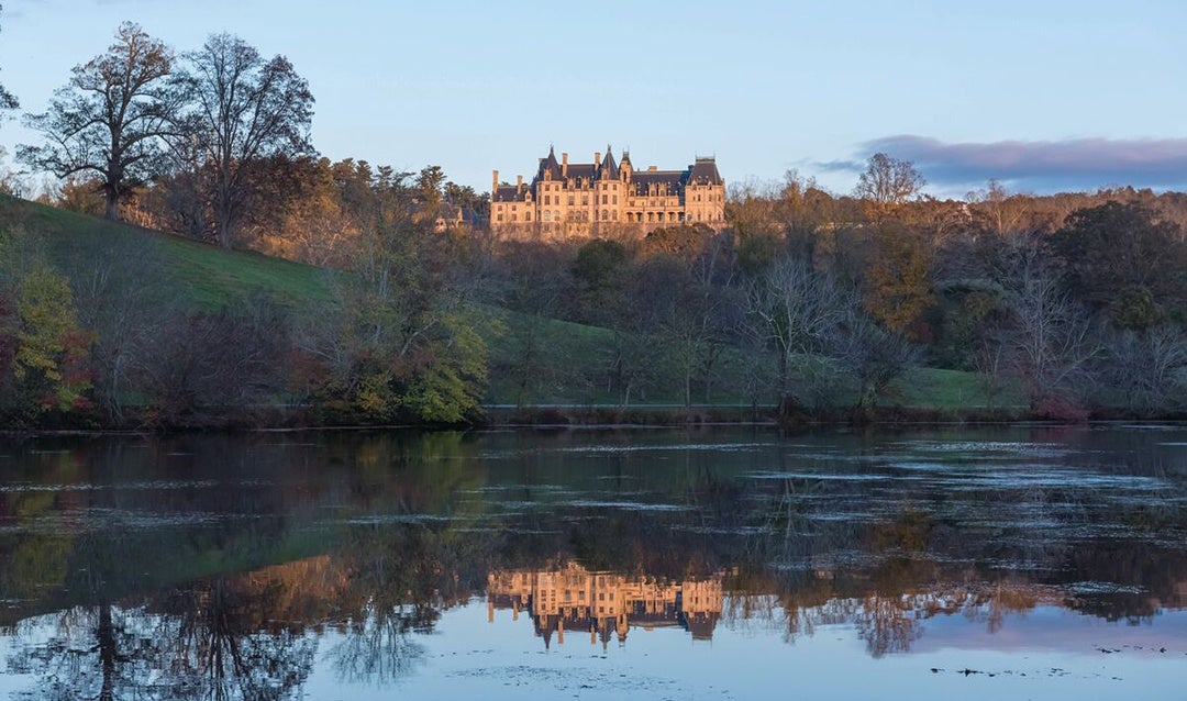 View of the west side of Biltmore House from the Lagoon