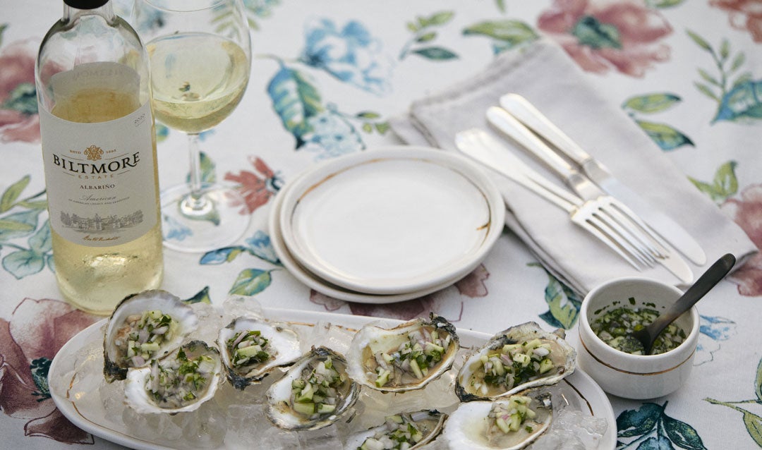 Biltmore Estate Albariño with grilled oysters