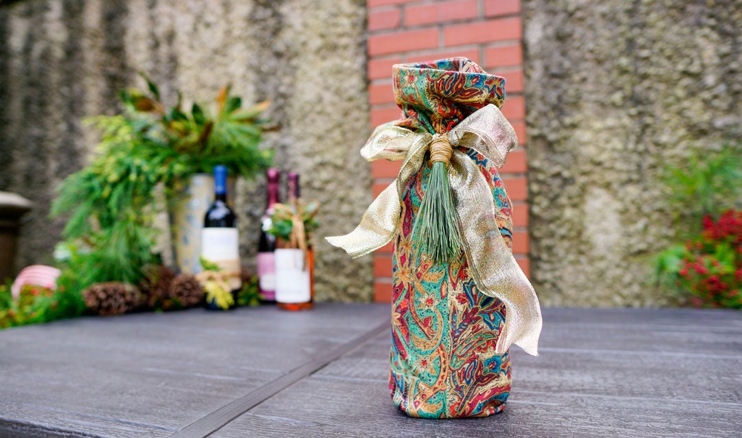 Biltmore wine bottle wrapped in elegant fabric