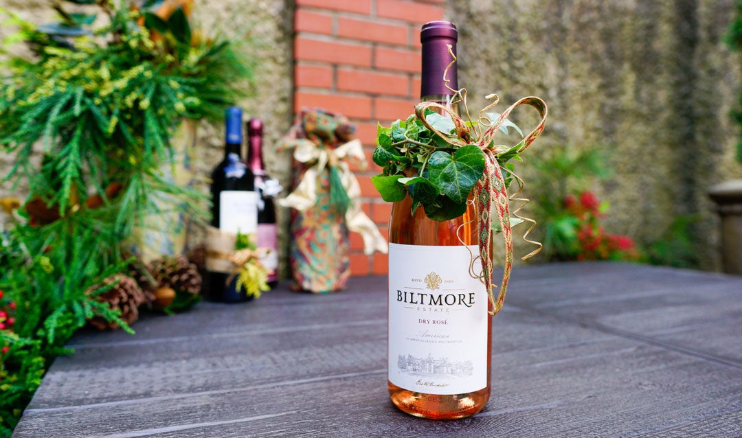 Biltmore Estate Dry Rose wine with a crown of ivy