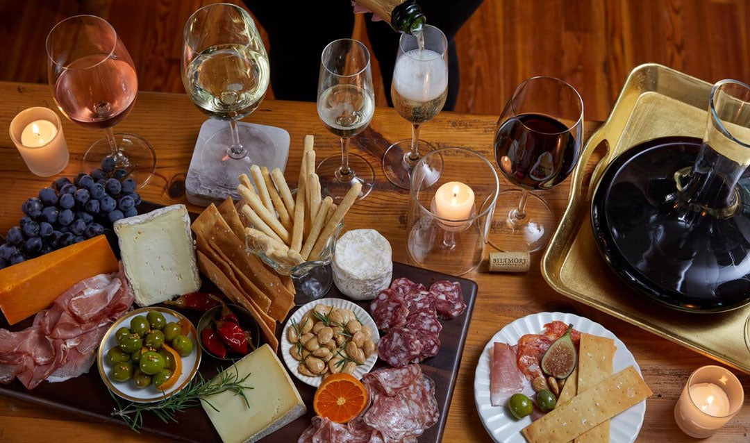 Biltmore wines and charcuterie grazing board