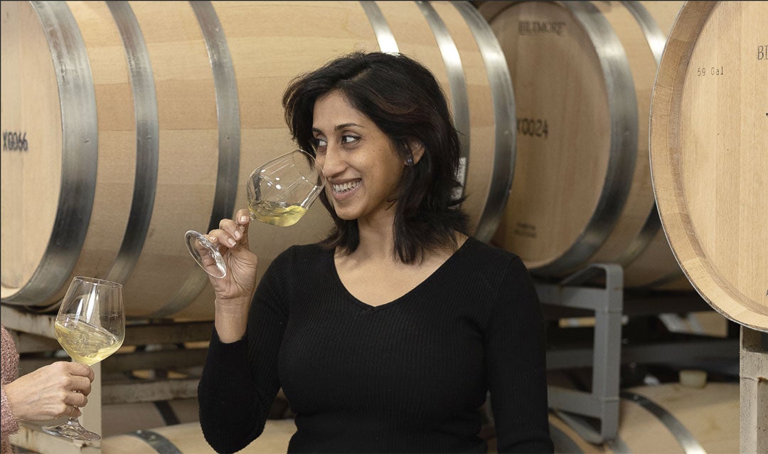 Assistant Winemaker Shruthi Dhoopati tasting white wine