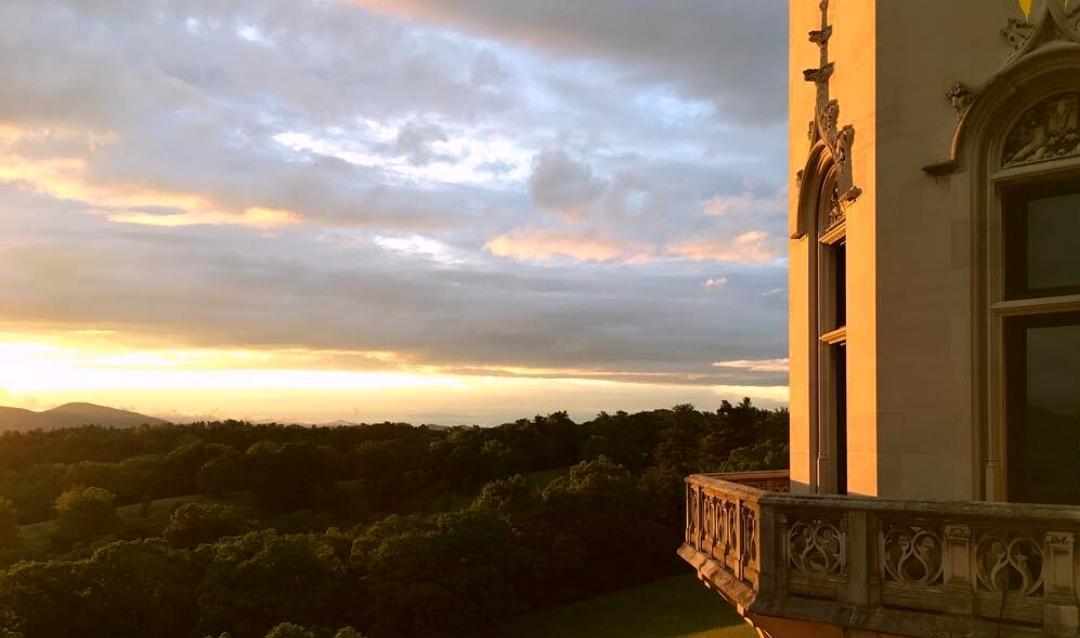 Romantic sunset view of the Deer Park from Biltmore's Library Terrace