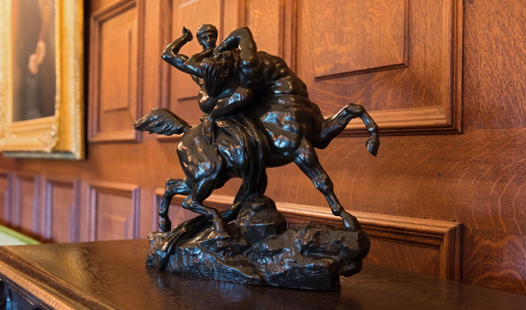 Bronze statue in the Oak Sitting Room at Biltmore