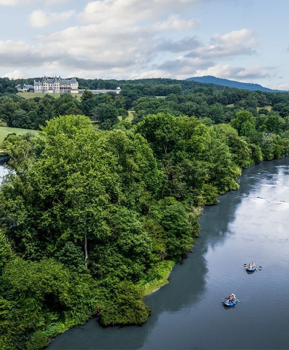 Kayakers Floating along River on Biltmore Estate