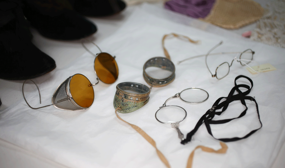 A collection of goggles and glasses; photo by LeeAnn Donnelly