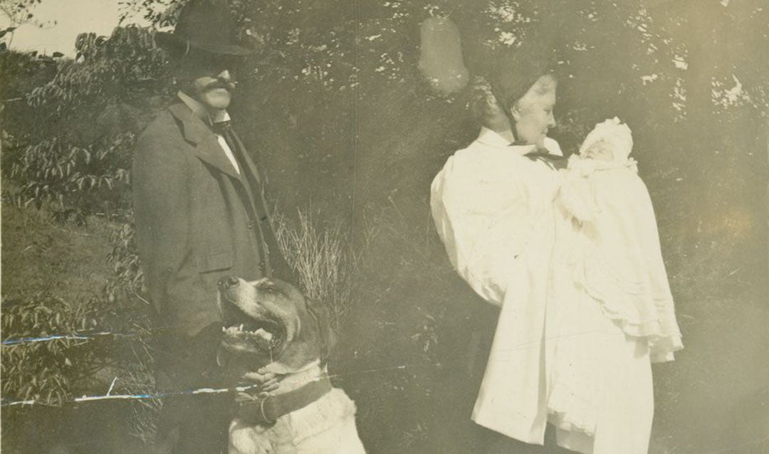George Vanderbilt, Cedric, and Cornelia Vanderbilt being held by her nanny at the planting of Cornelia's “Baby Tree