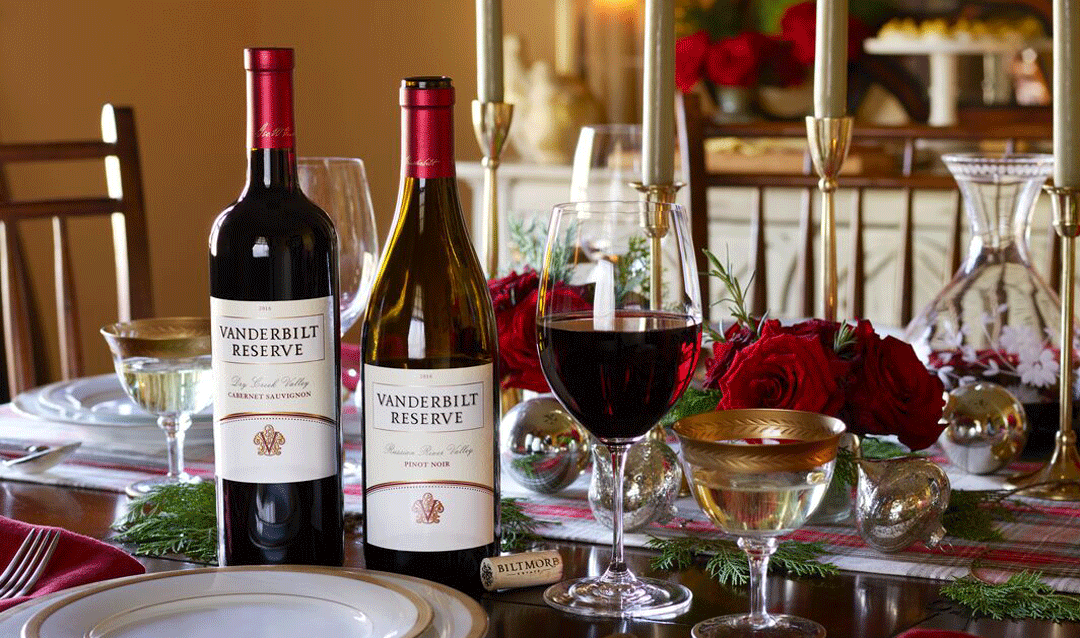 Vanderbilt Reserve wine bottles on an elegant table