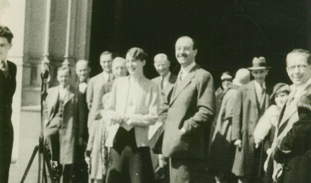 Cornelia Vanderbilt Cecil and John A. V. Cecil (center) at the public opening of Biltmore House, 1930