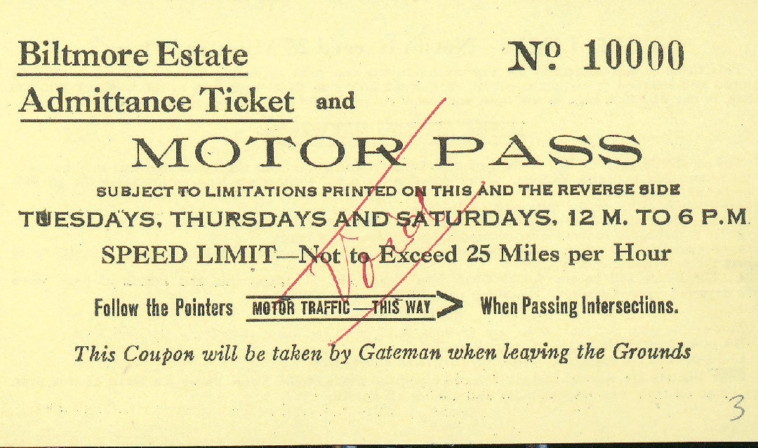 Archival estate admission ticket, ca. 1920