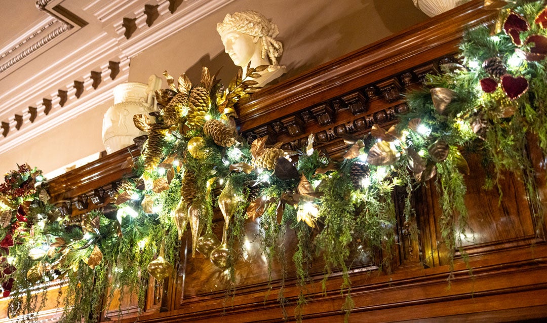 Garland hangs on a mantel