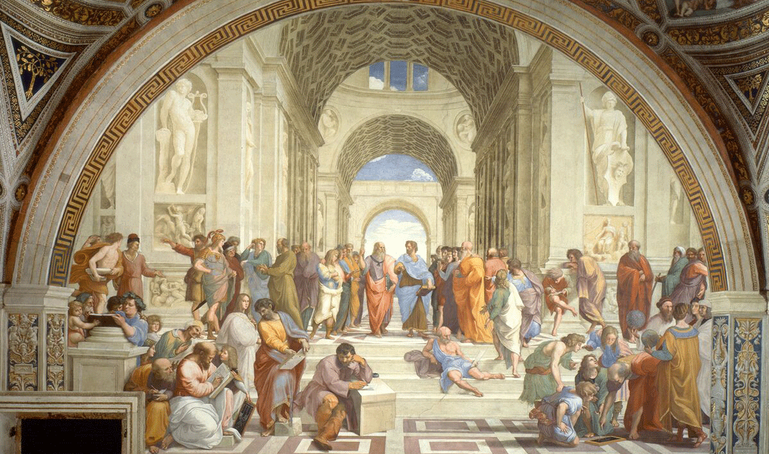 Detail of The School of Athens fresco painted by Raphael