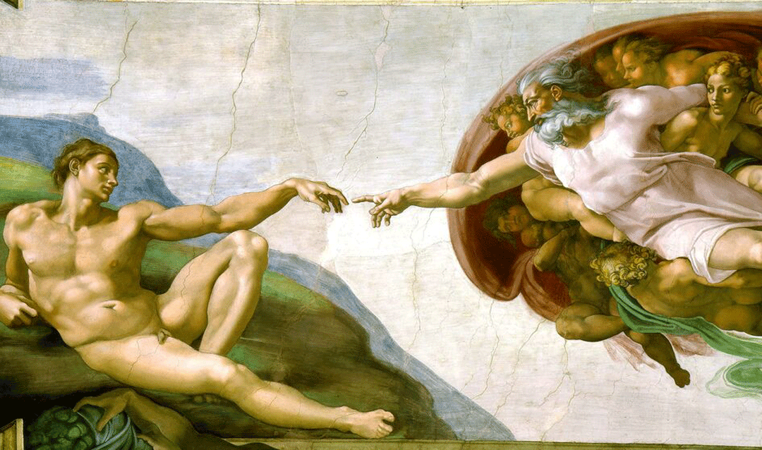 Detail of The Creation of Adam by Italian Renaissance painter Michelangelo