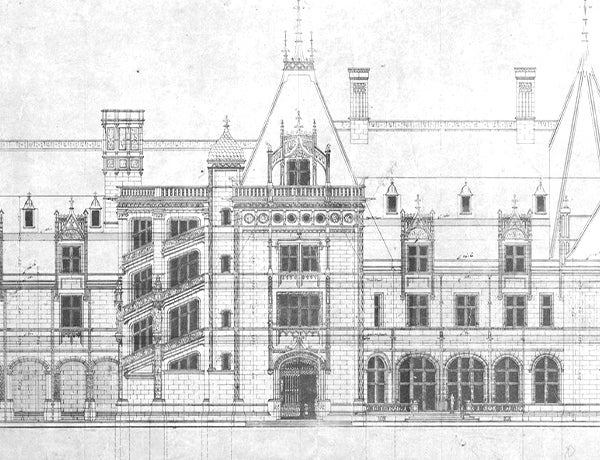 East elevation drawing of Biltmore House<br>1 Jul 1890