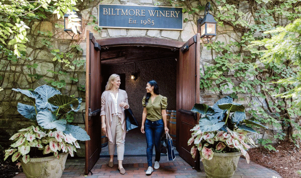 Two women at the entrance to Biltmore's Winery
