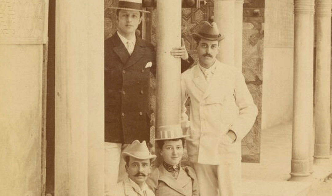 Archival photo of George Vanderbilt and his three cousins in Spain